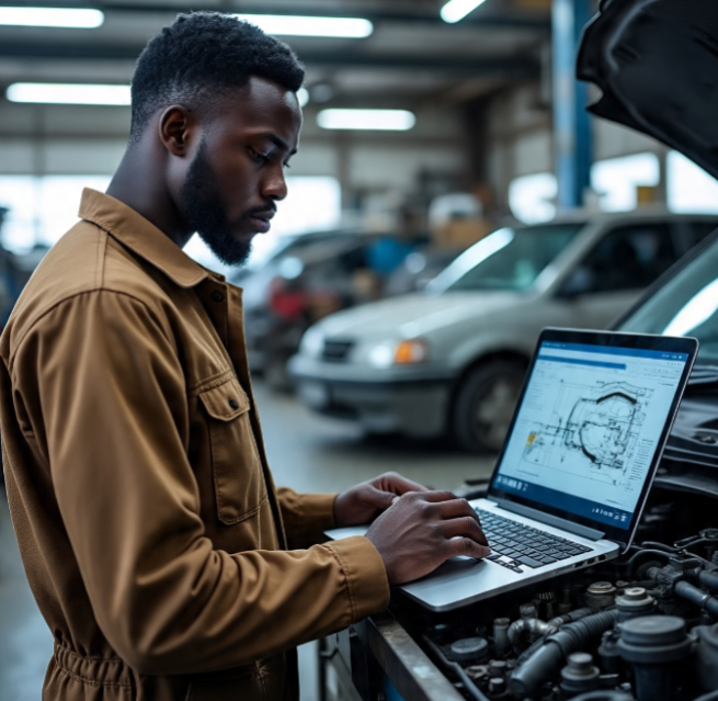 diagnosed car with laptop